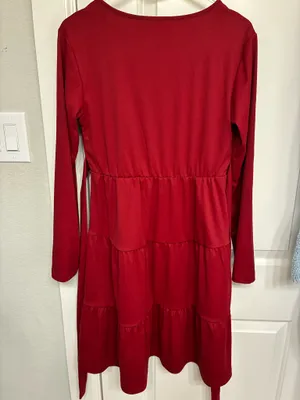 Long sleeve Midi Dress Red thumbnail 2