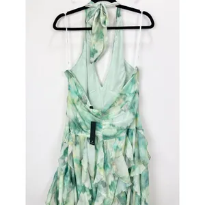 Lulus Febe Teal Green Multi Abstract Halter Ruffled Midi Dress Party XL NWT thumbnail 10