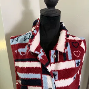 Christopher & Banks Americana‎ Western Patriotic Fleece Vest Button Down Red XL thumbnail 2