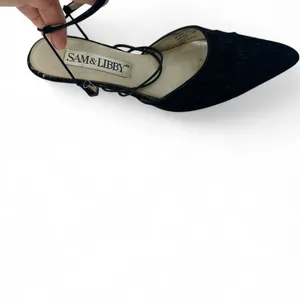 VINTAGE Sam & Libby 90's 1990's 6 Velvet Pump High Heel Kitten Womens Strappy thumbnail 2