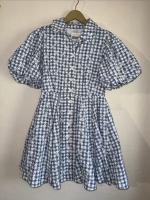 Anthropologie House of Harlow 1960 Blue Gingham Eyelet Puff Sleeve Dress 8 thumbnail 1