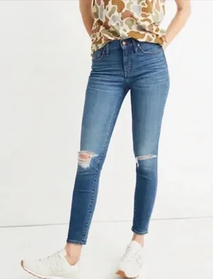 Madewell 9" Mid Rise Skinny Jeans Blue Wash Denim Eco Edition Distressed Size 25 thumbnail 1