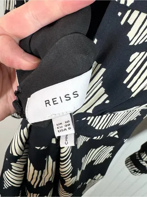 REISS Miya Ruched Long Sleeve Printed Mini Dress Size 6 black and white classy‎ thumbnail 9