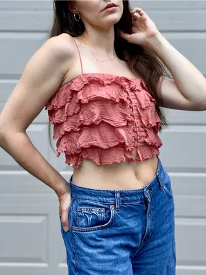 Free People Dusty Rise Pink Bohemian Ruffle Crop Top Small thumbnail 4