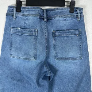 Mica Denim Jeans Size 29 Wide Leg Crop Raw Hem Patch Pockets Medium Wash Stretch thumbnail 4