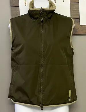 Nike Reversible Olive Tan Two Fabric Mock Neck Two Way Full Zip Up Vest- Small thumbnail 1