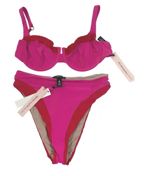 AQUA Swim Fuchsia Red Colorblock Underwire Bikini Set L FCH-1559H FCH-1623F thumbnail 1