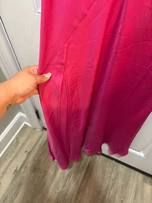 Sans Souci Magenta Satin Ring Front Midi Skirt with Slit thumbnail 5