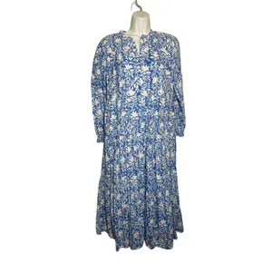 Madison Mathews Blue Floral Folly Midi Maxi Dress Sz. L thumbnail 2