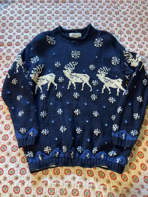 Jones New York Vintage 90s Winter Elk Knit Snowflake Sweater size medium thumbnail 1