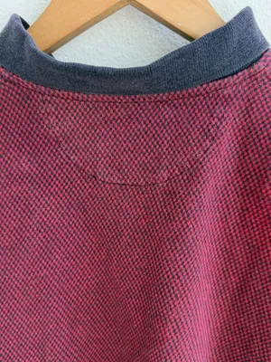 Vintage IZOD Polo Shirt Red Navy Distressed Cropped Long Sleeve 100% Cotton thumbnail 6