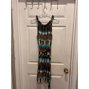 Banana Republic Womens Large 100% Silk Ikat Print Sleeveless Belted Dress Brown thumbnail 5
