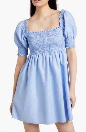 Hill House Athena Nap Dress Light Blue Babydoll Mini Dress Puff Sleeve Fairycore thumbnail 1