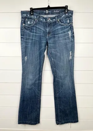 7 For All Mankind Medium Wash Distressed Bootcut Jeans Size 29 7.5" Low Rise thumbnail 2