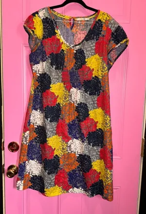 Boden Womens Multi Color Floral Cotton Shift‎ Dress US 14L Smocked Dobby thumbnail 1