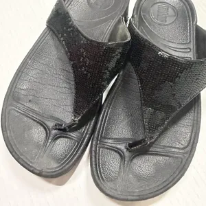 FitFlop Shoes Womens Size 5‎ Black Sequin Thong Flip Flop Wedge Sandals Comfort thumbnail 8