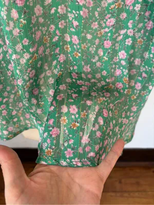 Green Floral 3/4th Sleeve Metallic Blouse thumbnail 2
