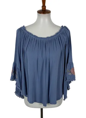Altar'd State Peasant Blouse Small Blue Off Shoulder Boho Festival‎ Chic thumbnail 1