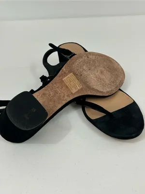 Tory Burch Black Suede Crystal Logo T-Strap Block Heel Sandals Size 9.5 thumbnail 6