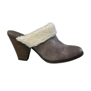 MIA Mitzy Sherpa-Lined Block Heel Mules in Gray/Taupe,‎ Size 9M thumbnail 4