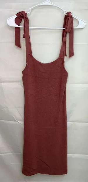 EUC Urban Outfitters women’s copper brown stretch tie strap ribbed mini dress‎ S thumbnail 1