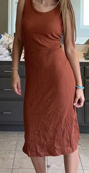 A New Day Brown Ribbed Fitted Dress thumbnail 1