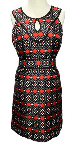 Milly Sheath Dress 2 Black Gray Red Silk Geometric‎ Sleeveless Modern Chic Party thumbnail 1