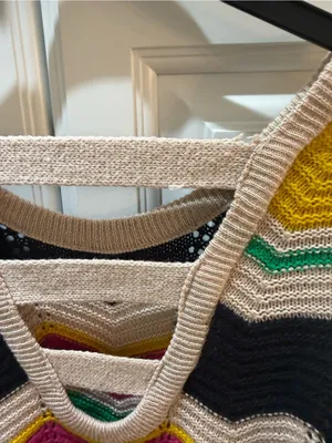 Multicolor Chevron Knit Sweater - Beige, Black, Pink, Green, Yellow thumbnail 3