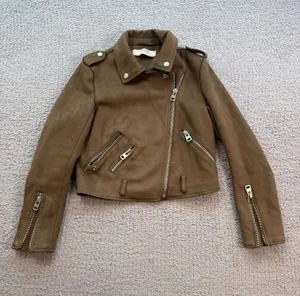 Zara Basic Brown Faux Suede Cropped Moto Biker Jacket Womens S Asymmetrical Zip thumbnail 1