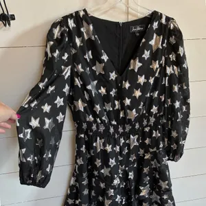 Sam Edelman Womens 6 Black Silver Metallic‎ Star Print Mini Dress V Neck thumbnail 12