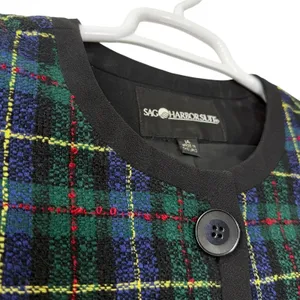 Vintage Sag Harbor Plaid Blazer Jacket Green Tartan Collarless Lined Size 14‎ thumbnail 3
