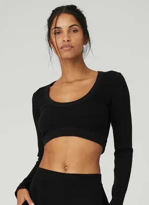 Alo Black Ribbed Top thumbnail 1