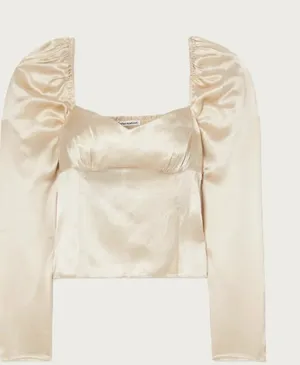 Reformation 100% Silk Roe Puff Sleeve Blouse Top Champagne Gold Minimalist Glam thumbnail 1