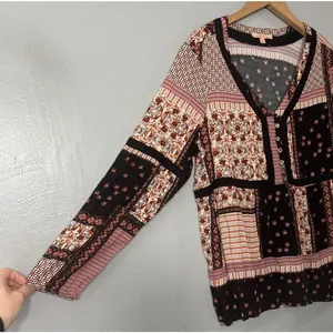 Gibson Latimer Patchwork Top Size Large Babydoll Hippie Boho Whimsigoth Peasant thumbnail 2