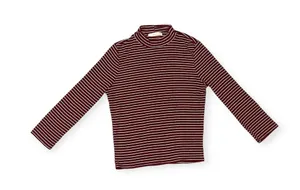 Gaze Maroon And White Stripes Long Sleeve Mock Neck T-shirt thumbnail 1