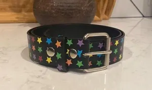 Rainbow star bonded leather belt grunge animé punk NWOT unisex thumbnail 1
