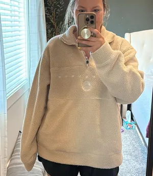 Alphalete King Quarter Zip Cream Sherpa Pullover Sweater Unisex Large thumbnail 9