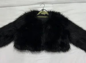 Faux Fur Cropped Shawl Black thumbnail 2