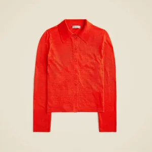 NWT!! J. CREW Collared Button-Up Sweater Cardigan Linen Poppy Orange Red Small thumbnail 11