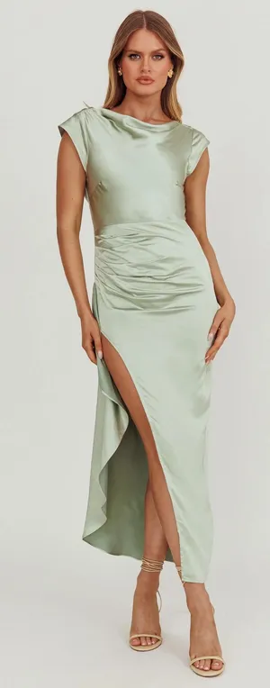 Selfie Leslie Grecian Cap Sleeve Cowl Back Dress Sage thumbnail 1