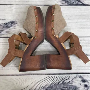 Kork-Ease Wendy Taupe Rust Fur Suede Combo‎ Fabric Platform Sandals 9 thumbnail 6