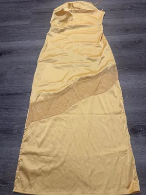 Yellow Satin Maxi Slip Dress with Lace Insert thumbnail 4
