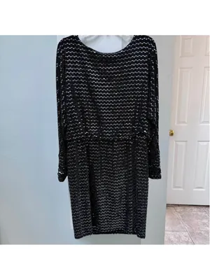Jessica Howard Cocktail Dress, Black Silver Sparkle 12 Knee Length Long Sleeve thumbnail 5