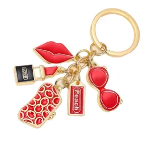 New Lipstick w/Sunglasses Fashion Keychain/Bag Charm Red w/gold thumbnail 1