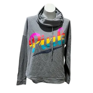 Victoria's Secret PINK Women's M Gray Cowl Neck Hoodie Rainbow Logo thumbnail 3
