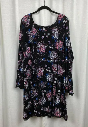 Torrid Black&Pink Floral Challis Mini Dress Sz.24W thumbnail 4