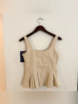 Banana Republic Womens Shirt Beige Peplum Square Neck Sleeveless Cotton Size 4 thumbnail 2