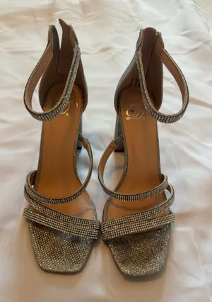 Windsor Sparkling Silver Ankle-Strap Heels thumbnail 1