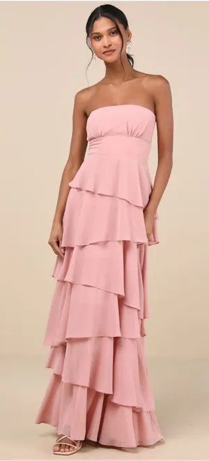 Lulus Gorgeous Essence Blush Strapless Tiered Maxi Dress thumbnail 1