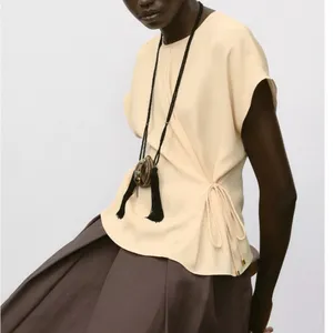 Zara NWT light yellow tie lace side top thumbnail 5